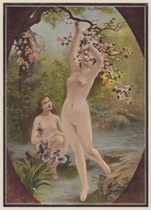 夏娃的女儿们，带着树花的女人（彩色石版画） 作者 欧洲学校