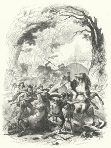 公元前 54 年，高卢人击败萨比努斯和科塔领导下的罗马军队（版画） 作者 欧洲学校
