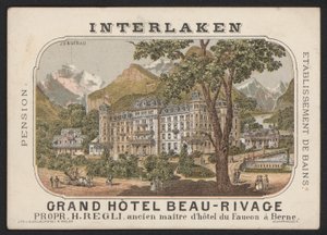Grand Hotel Beau-Rivage，因特拉肯（彩色雕刻） 作者 欧洲学校