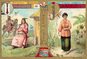易洛魁人和爪哇人的妇女（chromolitho）。 作者 欧洲学校