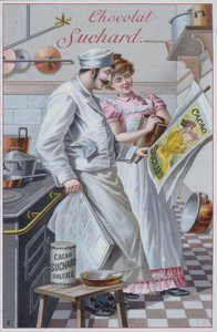 Kitchen scene, advertisement for Suchard cocoa (chromolitho) 作者 欧洲学校