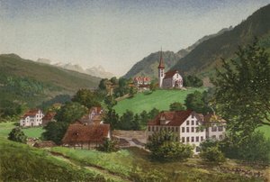 Lake Lucerne: Burglen (colour litho) 作者 欧洲学校