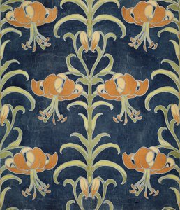 百合设计壁纸或纺织品，1896年 作者 欧洲学校