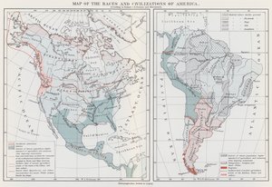 美洲种族与文明地图》（彩色石版画） 作者 欧洲学校