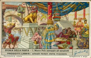 马可-波罗在中国品尝意大利面条 (chromolitho) 作者 欧洲学校