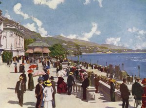 蒙特卡洛，La Terrasse 和 Kiosque de la Musique（彩色石版画） 作者 欧洲学校