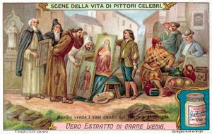 Murillo selling his paintings in the market of Seville (chromolitho) 作者 欧洲学校