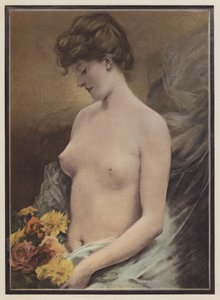 裸体女人与花（彩色石版画） 作者 欧洲学校