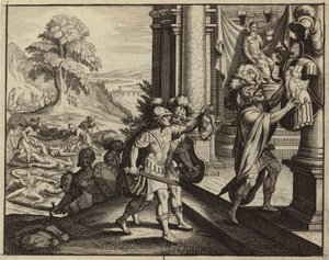 非利士人将扫罗的头颅放在他们的大衮神庙中（雕刻） 作者 European School