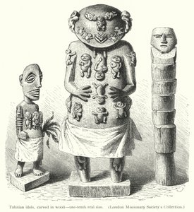 Tahitian idols, carved in wood (engraving) 作者 欧洲学校