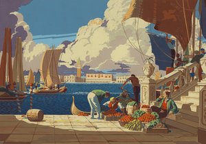 威尼斯，眺望潟湖对面的圣马可（彩色石版画） 作者 欧洲学校