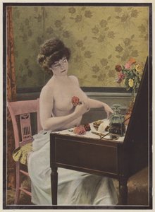 镜前的女人（彩色石版画） 作者 欧洲学校