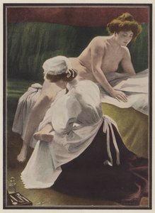 被女仆烘干的妇女（彩色石版画） 作者 欧洲学校
