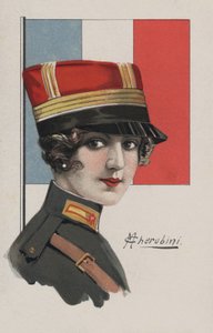 穿制服的妇女，法国（彩色石版画） 作者 欧洲学校