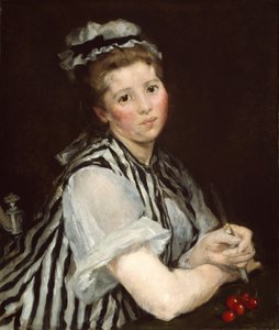 摘樱桃的女孩，约 1870 年（布面油画） 作者 伊娃·冈萨雷斯（EvaGonzalès）