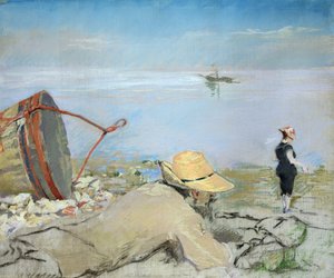 Henri Guerard在海滩上放松（画布上的粉彩） 作者 伊娃·冈萨雷斯（EvaGonzalès）