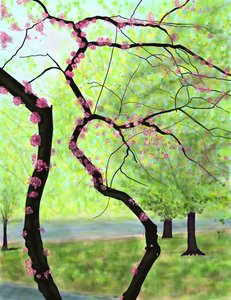开花的树，布鲁克林（数字艺术） 作者 埃文·斯克拉