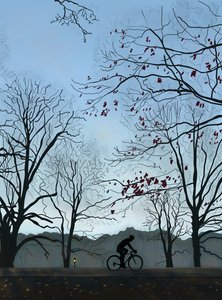 骑自行车者，早晨，展望公园（数字艺术） 作者 埃文·斯克拉