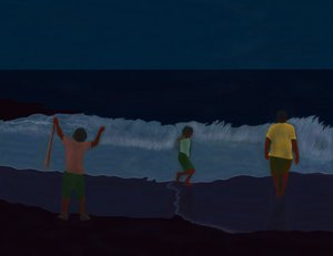 终火岛海滩夜景（数字艺术） 作者 埃文·斯克拉