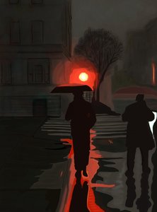 夜雨中行走的男子（数字艺术） 作者 埃文·斯克拉