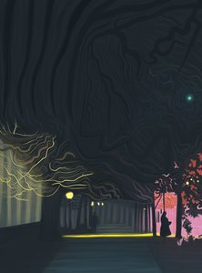 人行道，前景公园西区，早上 6 点（数字艺术） 作者 埃文·斯克拉