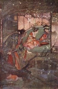 足利将军宫中的加藤左卫门，F. Hadland Davis 所著《日本的神话与传说》中的插图 作者 伊芙琳·保罗