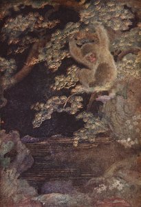 水母和猴子，插图来自 F. Hadland Davis 的《日本神话与传说》 作者 伊芙琳·保罗