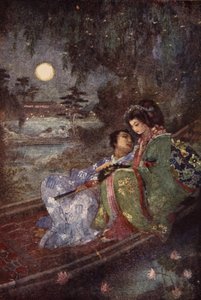 交换扇子的恋人，F·哈德兰·戴维斯《日本神话与传说》卷首插画 作者 伊芙琳·保罗