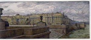 圣彼得堡参议院广场（La place du Senat a Saint Petersbourg）。Description des batiments sur la rive de la Neva.Oeuvre de Evgeny Evgenyevich Lanceray (Eugene Lansere) (1875-1946), lithographie