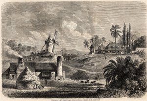 瓜德罗普岛的一家糖厂，由Auguste de Berard（1824-1881）绘制，用于说明安东尼-特罗洛普（1815-1882）在1858-1859年的西印度群岛航行。雕刻在 "世界之旅，新的航行日志 "巴黎。