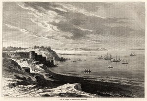 丹吉尔（摩洛哥）的景色，由Evremond de Berard（1824-1881）绘制，用于说明M.F.Schickler的摩洛哥旅行笔记。雕刻在 "世界之旅，新的旅行杂志 "中 巴黎