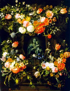 麦当娜被鲜花包围，1662年