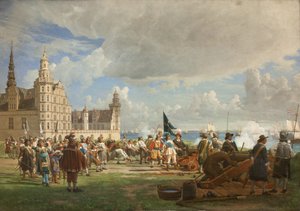 1658年10月29日，在1657-60年的瑞典战争期间，荷兰舰队在海军上将奥普丹的带领下通过海湾。 作者 FC隆德