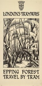Epping Forest, Travel by Tram"，伦敦郡议会LCC电车公司的海报，1922年。 作者 前锋法利