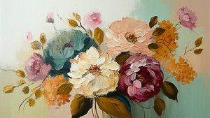 抽象复古花卉画，按需水平帆布打印 作者 法赫塔利·阿卜杜勒拉希姆