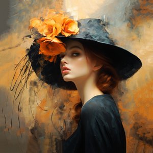 抽象美丽的女人画戴上花帽，画布艺术印刷品