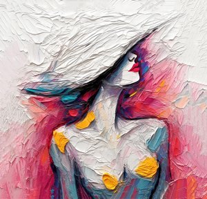 抽象油画时尚肖像女士，墙面艺术印刷品出售 作者 F. Abderrahim