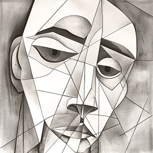 描绘忧郁面部肖像的抽象原始铅笔画 作者 法赫塔利·阿卜杜勒拉希姆