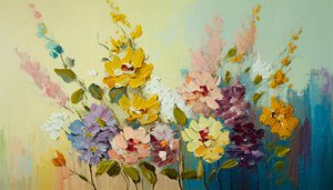 花瓶中的古董花，画布上的抽象花卉，墙面艺术印刷品 作者 法赫塔利·阿卜杜勒拉希姆