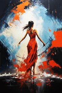 美丽的舞蹈女孩画作，背影，在线美术打印 作者 法赫塔利·阿卜杜勒拉希姆