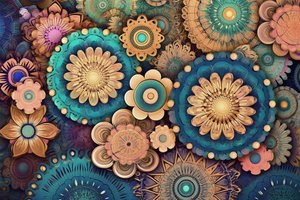 五彩缤纷的曼陀罗花，生机勃勃的美丽花园，墙面艺术印刷品 作者 法赫塔利·阿卜杜勒拉希姆