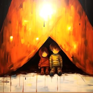 两个天真无邪的孩子的绘画，超现实主义墙面艺术 | 帆布印花 作者 法赫塔利·阿卜杜勒拉希姆