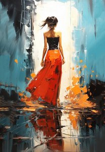抽象风景中的时尚女性，色彩鲜艳，壁画打印 作者 法赫塔利·阿卜杜勒拉希姆