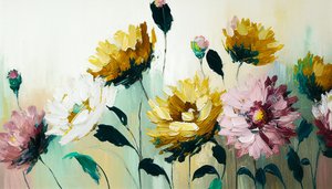 水平画布上的花卉静物画，按需打印的墙面艺术作品 作者 法赫塔利·阿卜杜勒拉希姆