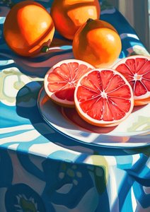 葡萄柚片，装饰厨房静物画，在线美术印刷品 作者 法赫塔利·阿卜杜勒拉希姆