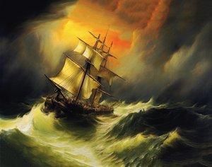 海上风暴中的船，威廉-透纳绘画风格，按需打印 作者 法赫塔利·阿卜杜勒拉希姆