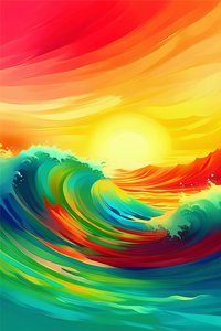 立式画布上的彩虹海洋水景中的波浪，客厅工作室墙面装饰画 作者 法赫塔利·阿卜杜勒拉希姆