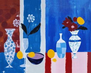 桌上花瓶里的鲜花，厨房的墙壁艺术装饰 作者 F. Abderrahim