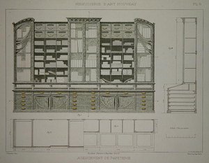 文具柜的设计，来自约1900年出版的《新艺术的菜单》的插图（彩色平版印刷）
