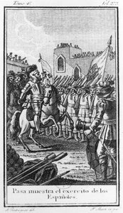 Hernando Cortes（1485-1547）回顾他的部队，由Antonio Rodriquez雕刻 作者 马蒂